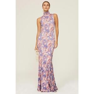 Caroline Constas Lavender Floral High-Neck Mermaid Gown